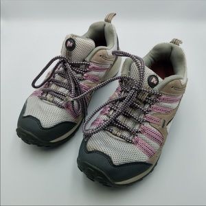 Merrell Gray and Pink Mesh Lace Up Hiking Sneakers